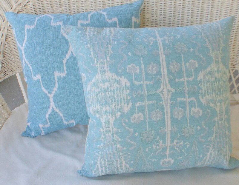 Ikat pillow cover, Mist and White Lacefield Ikat pillow cover, Designer fabric, Blue Ikat Pillows